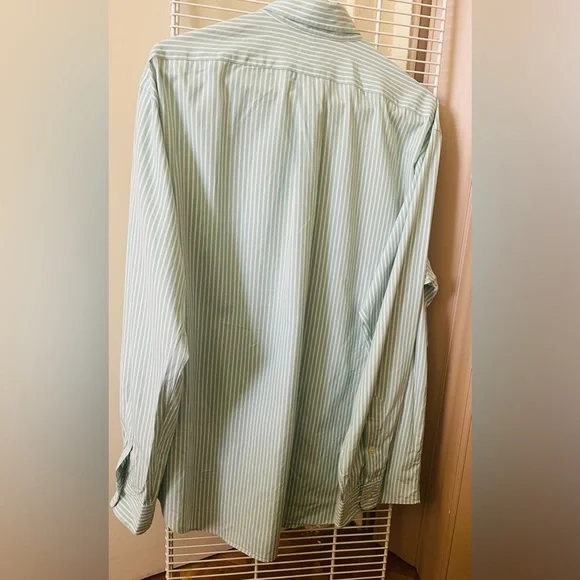 Ralph Lauren Polo Golf Custom Fit Mint Green&White Striped Shirt College Wear - Picture 3 of 5
